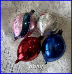 4 Vintage Handpainted SANTA FLOWER Lg Lemon Teardrop Christmas Ornaments Poland