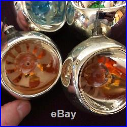4 Vintage Liquid Filled Kaleidoscope Indent Mercury Glass Christmas Ornaments