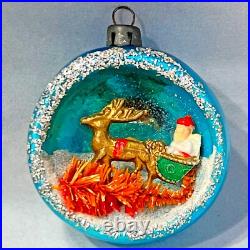 4 Vintage MERCURY GLASS DIORAMA Christmas ORNAMENTS Santas Angels JAPAN 1960 HTF