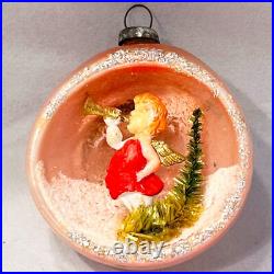 4 Vintage MERCURY GLASS DIORAMA Christmas ORNAMENTS Santas Angels JAPAN 1960 HTF