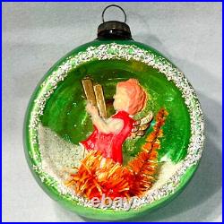 4 Vintage MERCURY GLASS DIORAMA Christmas ORNAMENTS Santas Angels JAPAN 1960 HTF