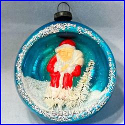4 Vintage MERCURY GLASS DIORAMA Christmas ORNAMENTS Santas Angels JAPAN 1960 HTF
