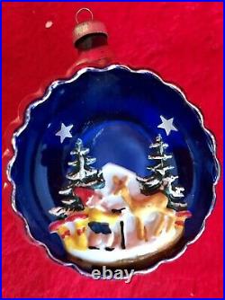 4 Vintage Mercury Glass 3D Diorama Indent Italy Christmas Ornaments Santa Mica