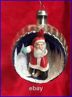 4 Vintage Mercury Glass 3D Diorama Indent Italy Christmas Ornaments Santa Mica