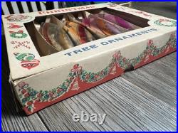4 Vtg Glass Candy Stripe Torpedo Teardrop Christmas Ornaments 60's Poland withBox
