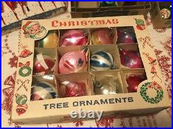 45 Vintage Glass Christmas Ornaments Tear Drop, Indent, Poland, Shiny Brite
