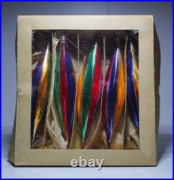 5 Multicolor Made in Poland Mercury Glass Icicles Christmas Ornaments in Box