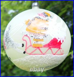 5 Vintage Jumbo Poland Glass Christmas Tree Ornaments Hand Painted