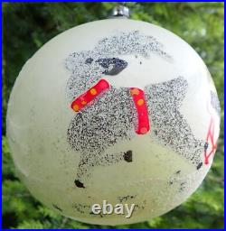 5 Vintage Jumbo Poland Glass Christmas Tree Ornaments Hand Painted