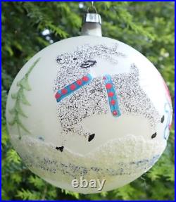 5 Vintage Jumbo Poland Glass Christmas Tree Ornaments Hand Painted