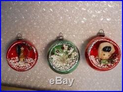 5 Vintage Shiny Brite Glass Indent Diorama Christmas Ornaments withBox