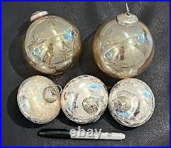 (5) Vtg Heavy German Kugel Christmas Ornament Teardrop Ball Silver Glass