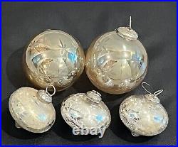 (5) Vtg Heavy German Kugel Christmas Ornament Teardrop Ball Silver Glass