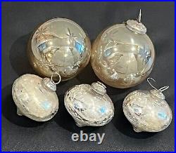 (5) Vtg Heavy German Kugel Christmas Ornament Teardrop Ball Silver Glass