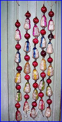 5 vtg antique 14 strands mercury glass santa ornament xmas feather tree garland