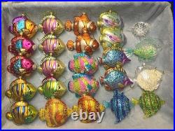 58 VTG Handblown Glass Christmas Ornaments Fish Seashell Radko Adler OWC Stanley