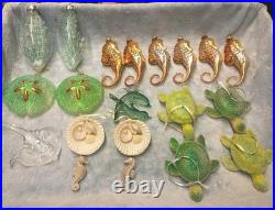 58 VTG Handblown Glass Christmas Ornaments Fish Seashell Radko Adler OWC Stanley