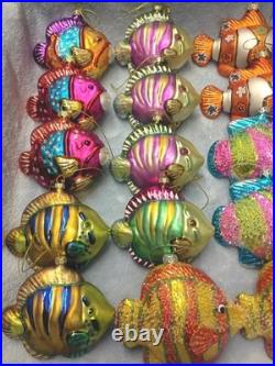 58 VTG Handblown Glass Christmas Ornaments Fish Seashell Radko Adler OWC Stanley