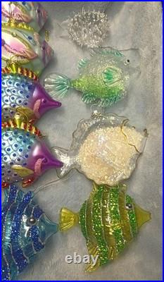 58 VTG Handblown Glass Christmas Ornaments Fish Seashell Radko Adler OWC Stanley
