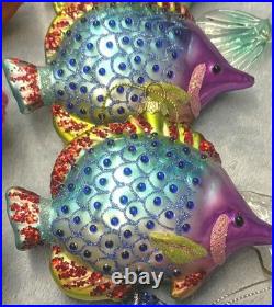 58 VTG Handblown Glass Christmas Ornaments Fish Seashell Radko Adler OWC Stanley