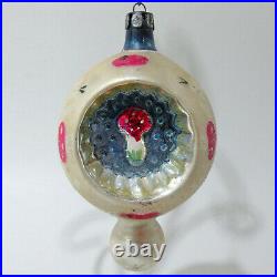 6 ANTIQUE JUMBO 4½ MERCURY GLASS DOUBLE BALL MUSHROOM INDENT XMAS ORNAMENTS 40s