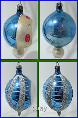 6 ANTIQUE JUMBO 4½ MERCURY GLASS DOUBLE BALL MUSHROOM INDENT XMAS ORNAMENTS 40s