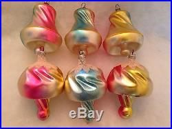 6 Antique Figural German Mushroom Balloon & Bell Glass Christmas Ornaments Pink