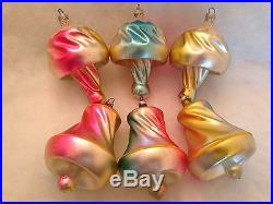 6 Antique Figural German Mushroom Balloon & Bell Glass Christmas Ornaments Pink