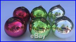 6 Antique German Glass Kugel Christmas Ornament Red Green Silver 3-1/4