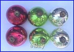 6 Antique German Glass Kugel Christmas Ornament Red Green Silver 3-1/4