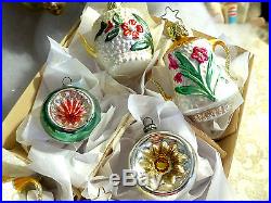 6 BEST Embossed vtg Germany Japan Teapot Coffee Glass Feather Xmas Ornaments