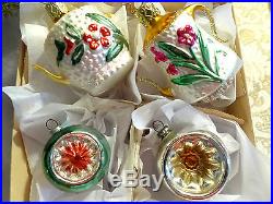 6 BEST Embossed vtg Germany Japan Teapot Coffee Glass Feather Xmas Ornaments