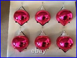 6 Corning Glass Works Permacap Hot Pink White Mica Mercury Christmas Ornament