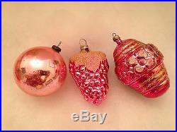 6 Delicate Pink Vintage Glass Christmas Tree Ornaments Germany Italy Japan