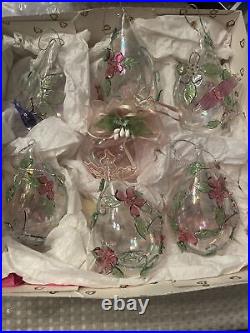 (6) Iridescent Hand Blown Clear Glass Christmas Ornaments 5x3