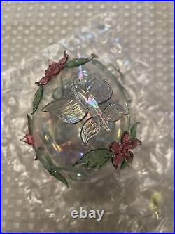 (6) Iridescent Hand Blown Clear Glass Christmas Ornaments 5x3