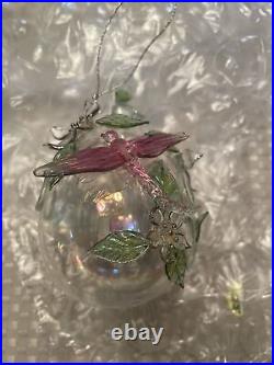 (6) Iridescent Hand Blown Clear Glass Christmas Ornaments 5x3