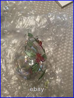 (6) Iridescent Hand Blown Clear Glass Christmas Ornaments 5x3