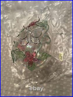 (6) Iridescent Hand Blown Clear Glass Christmas Ornaments 5x3