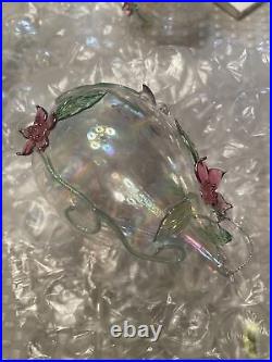 (6) Iridescent Hand Blown Clear Glass Christmas Ornaments 5x3