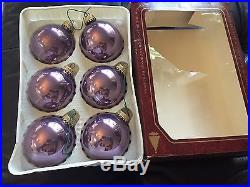 6 Krebs Blown Glass Christmas Tree Ornaments Light Purple Lavender 3 x 2.5