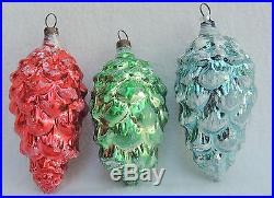 6 Rare Antique/Vtg JUMBO Snow Pine Cone Mercury Glass Xmas Tree Ornament Set Lot