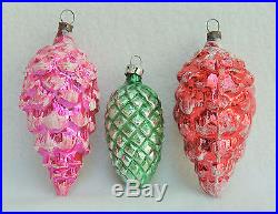 6 Rare Antique/Vtg JUMBO Snow Pine Cone Mercury Glass Xmas Tree Ornament Set Lot