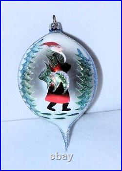 6 Teardrop Radko Blown Glass Ornament, Father Christmas Walking in Forest