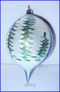 6 Teardrop Radko Blown Glass Ornament, Father Christmas Walking in Forest