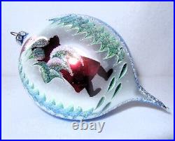 6 Teardrop Radko Blown Glass Ornament, Father Christmas Walking in Forest