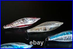 6 VNTG UNSILVERED TEARDROP ICICLES With TINSEL GLASS CHRISTMAS ORNAMENT W. GERMANY