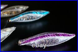 6 VNTG UNSILVERED TEARDROP ICICLES With TINSEL GLASS CHRISTMAS ORNAMENT W. GERMANY