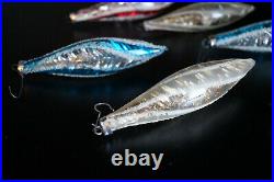 6 VNTG UNSILVERED TEARDROP ICICLES With TINSEL GLASS CHRISTMAS ORNAMENT W. GERMANY