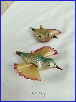 6 Vintage Antique Mercury Glass Bird Spun Glass Tail & Wings Ornament Christmas